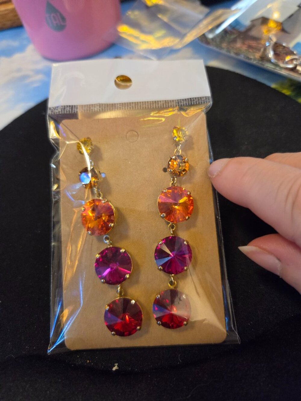 Vintage Crystal drop earrings MULTICOLOR LUXURY DESIGN~STUNNING!